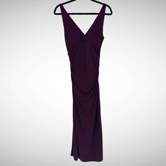 Cinq a Sept Lacey Ruched Dark Fig Crepe Midi Dress Size 6 Sleeveless Simple - Picture 4 of 12